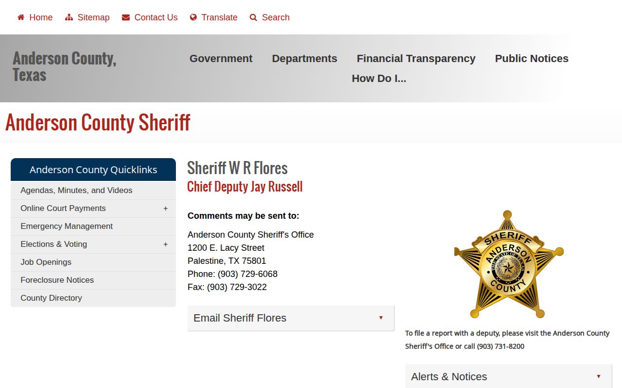 Anderson County Sheriff page without a 24-hour release feed
