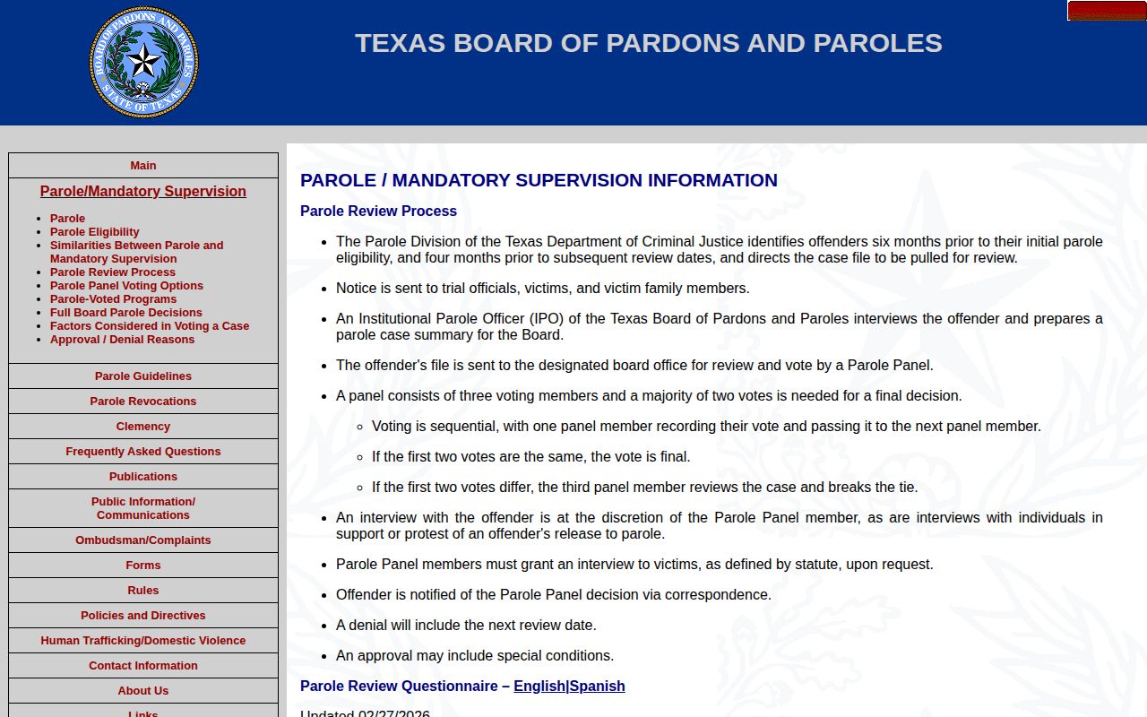 Texas Board of Pardons and Paroles review process