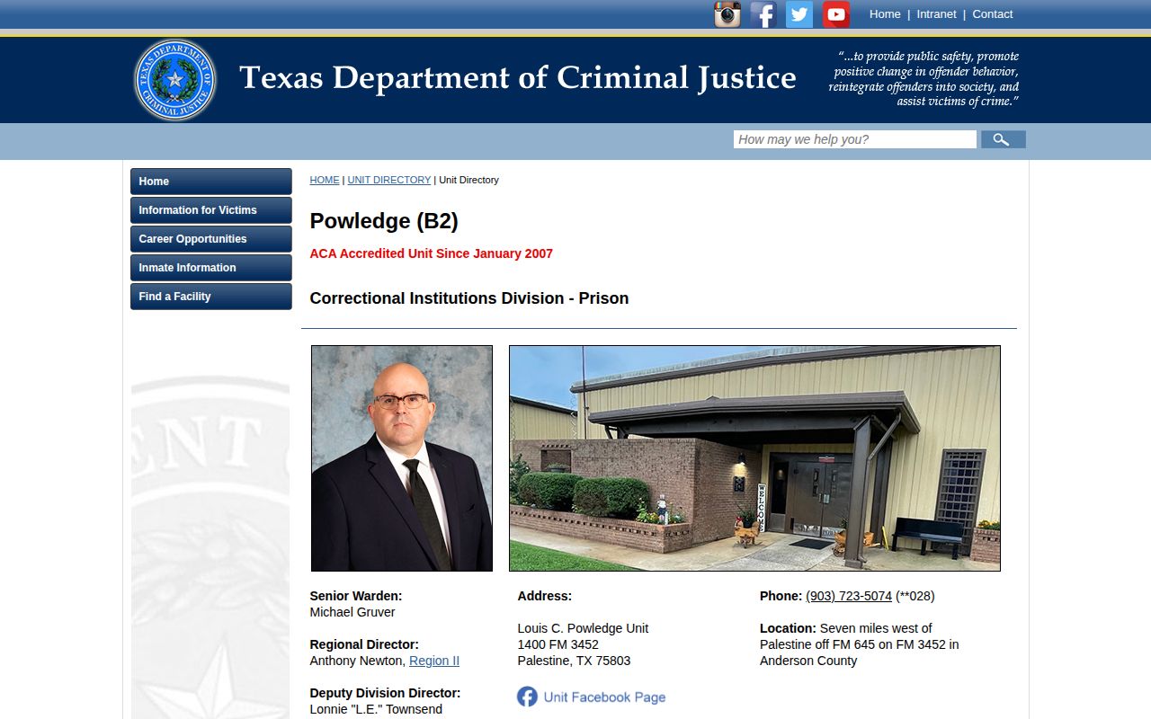 Official TDCJ Louis C. Powledge Unit information