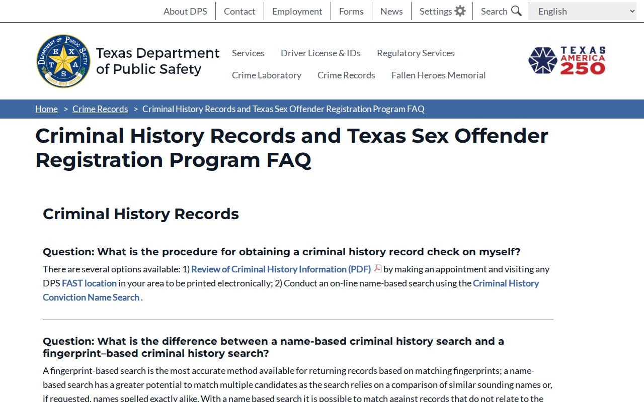 Texas DPS registry limitations and public information FAQ